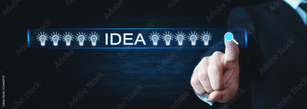 Wall mural businessman touching on searching idea button. web search concept