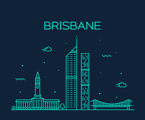 Brisbane skyline Queensland Australia vector line - obrazy, fototapety, plakaty