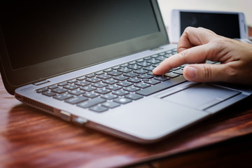 Lady use computer for communication and drive businness work