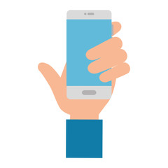 hand human with smartphone device isolated icon