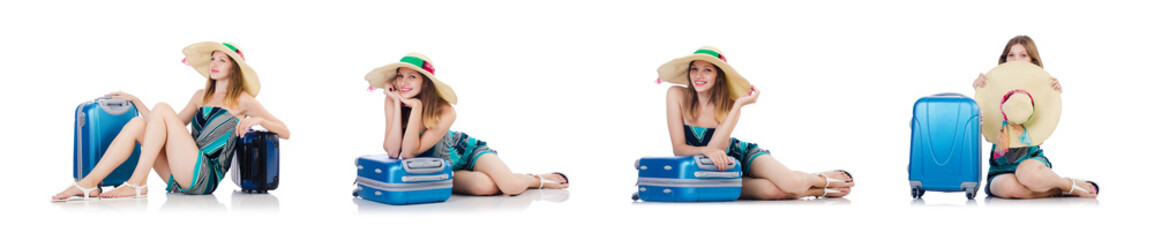 Woman going to summer vacation isolated on white