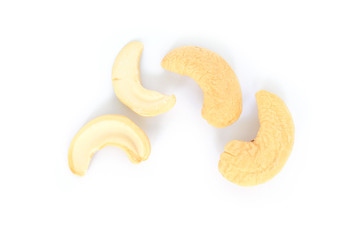 heap cashews top view on white background.