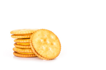 pile circle cracker on white background.