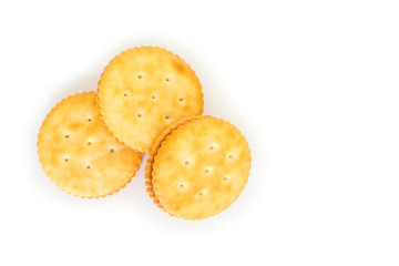 pile circle cracker top view on white background.