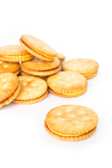 pile circle cracker on white background.