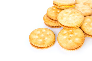 pile circle cracker on white background.