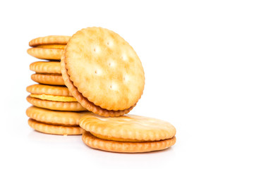 pile circle cracker on white background.