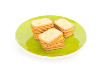 craker on plate on white background.