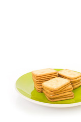 craker on plate on white background.