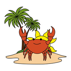 tree palms with crab scene