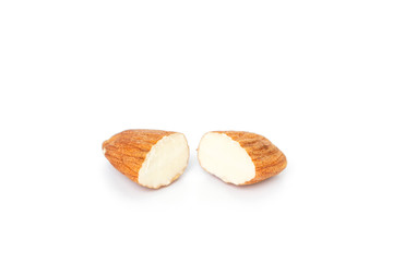 almonds seeds on white background.
