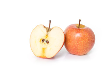 half red apple on white background.