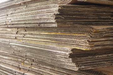 Fototapeta premium Many pile of paper box ream in warehouse factory.