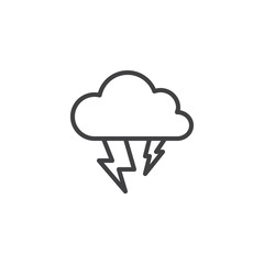 Heavy thunderstorm outline icon. linear style sign for mobile concept and web design. Cloudy lighting weather simple line vector icon. Symbol, logo illustration. Pixel perfect vector graphics