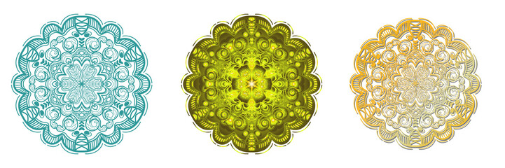 Set of Flower Mandala on white background, Coloring book page