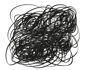 Chaos pattern. Scribble sketch. Background with array of lines. Tangled on white. Intricate chaotic texture. Art creation. Black and white illustration. Print for polygraphy, posters and t-shirts