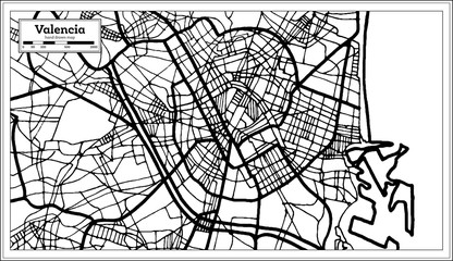 Valencia Spain City Map in Retro Style. Outline Map.