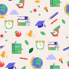 cartoon vector flat back to school seamless pattern
