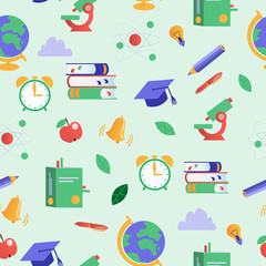 cartoon vector flat back to school seamless pattern