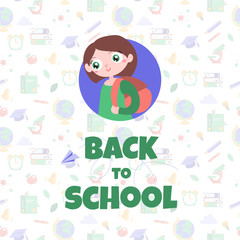 cartoon vector flat back to school seamless pattern with design. text 