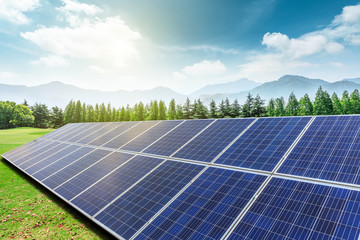 Solar panels and trees natural scenery,green energy concept