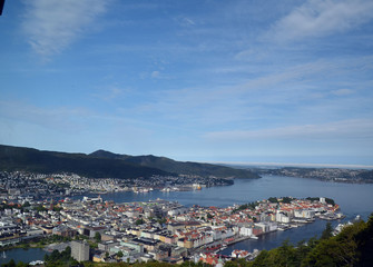 Naklejka na ściany i meble Bergen aerial panoramic view from Mount Floyen viewpoint 