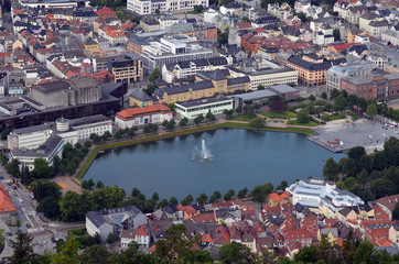 Fototapeta na wymiar Bergen aerial panoramic view from Mount Floyen viewpoint 