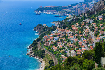 Naklejka premium Stunning views of the coast from the medieval village of Roquebrun Cap Martin. Cote d'Azur. France