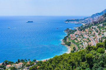 Fototapeta na wymiar Stunning views of the coast from the medieval village of Roquebrun Cap Martin. Cote d'Azur. France