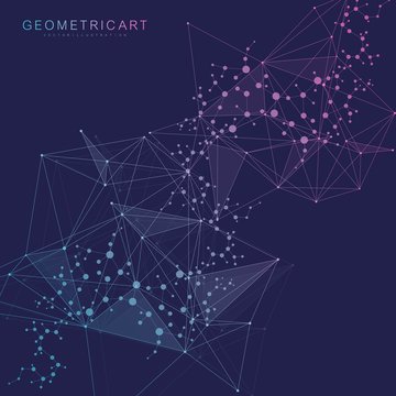 Geometric abstract background with connected line and dots. Structure molecule and communication. Scientific concept for your design. Medical, technology, science background. Vector illustration.