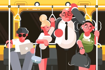 Passengers in subway car