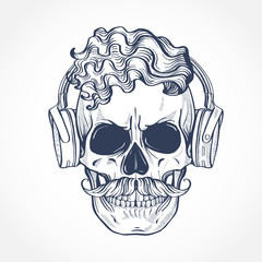 Angry skull with cirly hairstyle