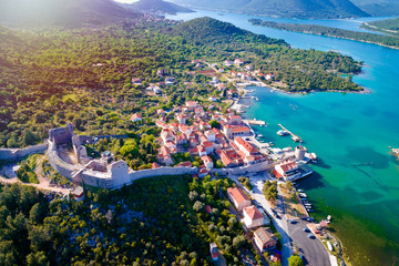 Mali Ston waterfront aerial sun haze view