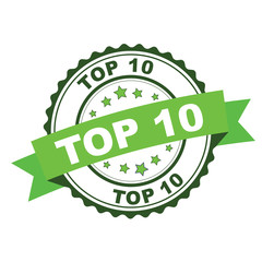 Green rubber stamp with top 10 concept