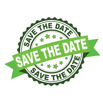 Green rubber stamp with save the date concept