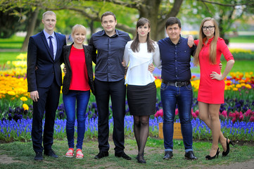 Young beautiful people walking in the park