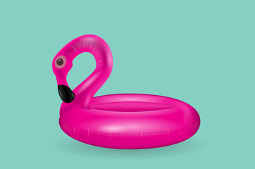 Inflatable circle for swimming and relaxing at sea pink flamingo inflatable. Vector Illustration
