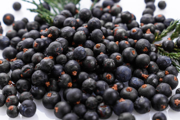 dried juniper berries on a white background