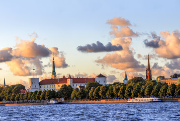 Fototapeta premium Riga Old Town Skyline panorama during sunset time.
