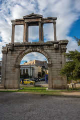 Fototapeta na wymiar Hadrian's gate ( Arch of Hadrian ) monument in Athens historical center, Greece.