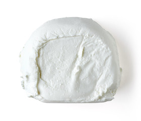 Goat cheese isolated on white, from above
