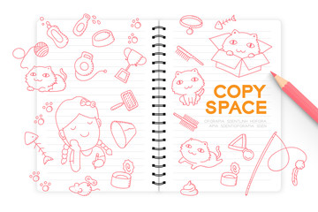 Notebook with kid girl hand drawing set, Imagine of Future Occupation 