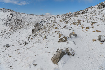 茶臼岳頂上付近の冬の登山道