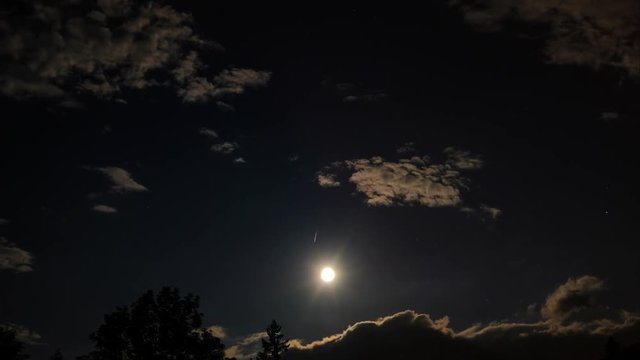 Clouds moving on moon in the dark sky. Timelapse video