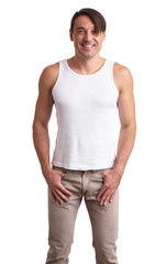 Fototapeta premium handsome muscular guy in white t-shirt