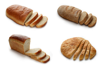Four loaves of bread, isolated on white background