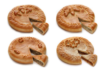 Four tasty pies, isolated on white background