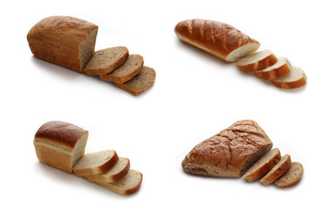 Four loaves of bread, isolated on white background