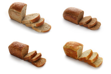 Four loaves of bread, isolated on white background