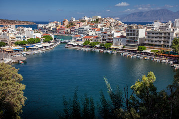 Fototapeta na wymiar Voulismeni Lake in Agios Nikolaos, Crete, Greece